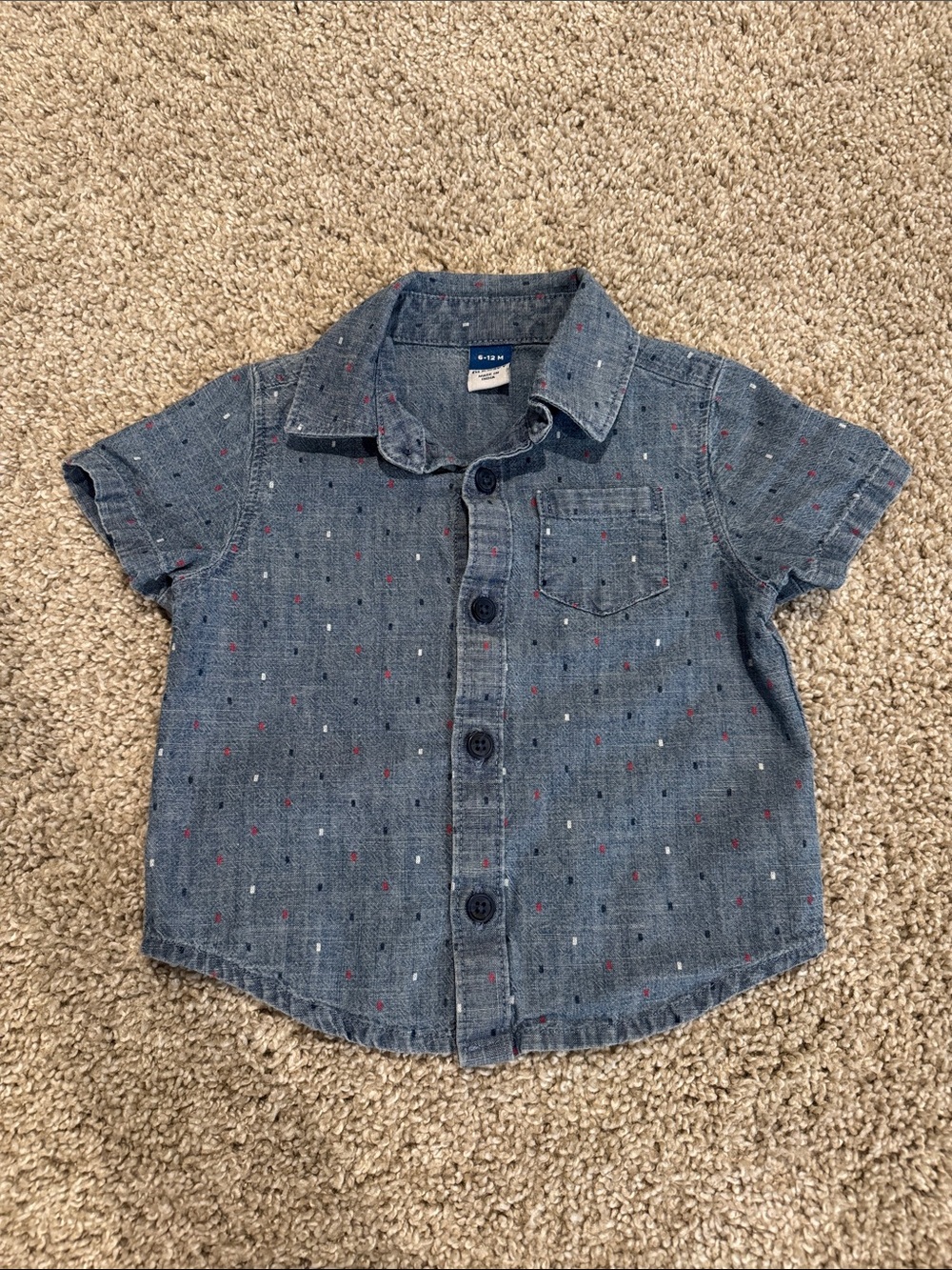 Old Navy Baby Chambray Short-Sleeve Button-Down Shirt with Red and White Specks